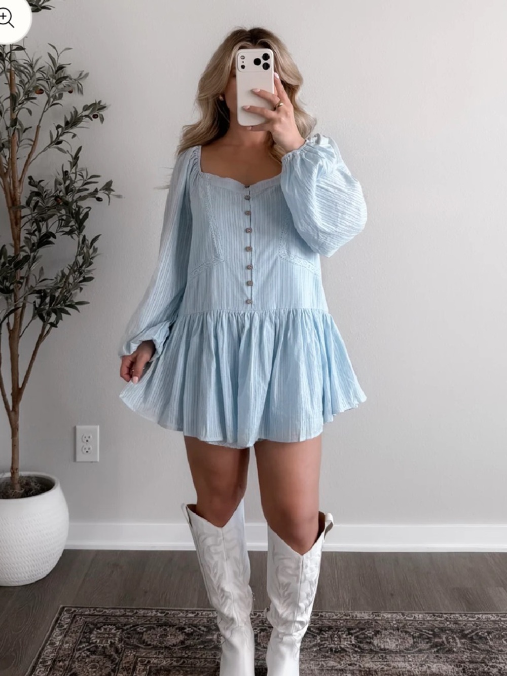 Promise Light Blue Babydoll Button romper